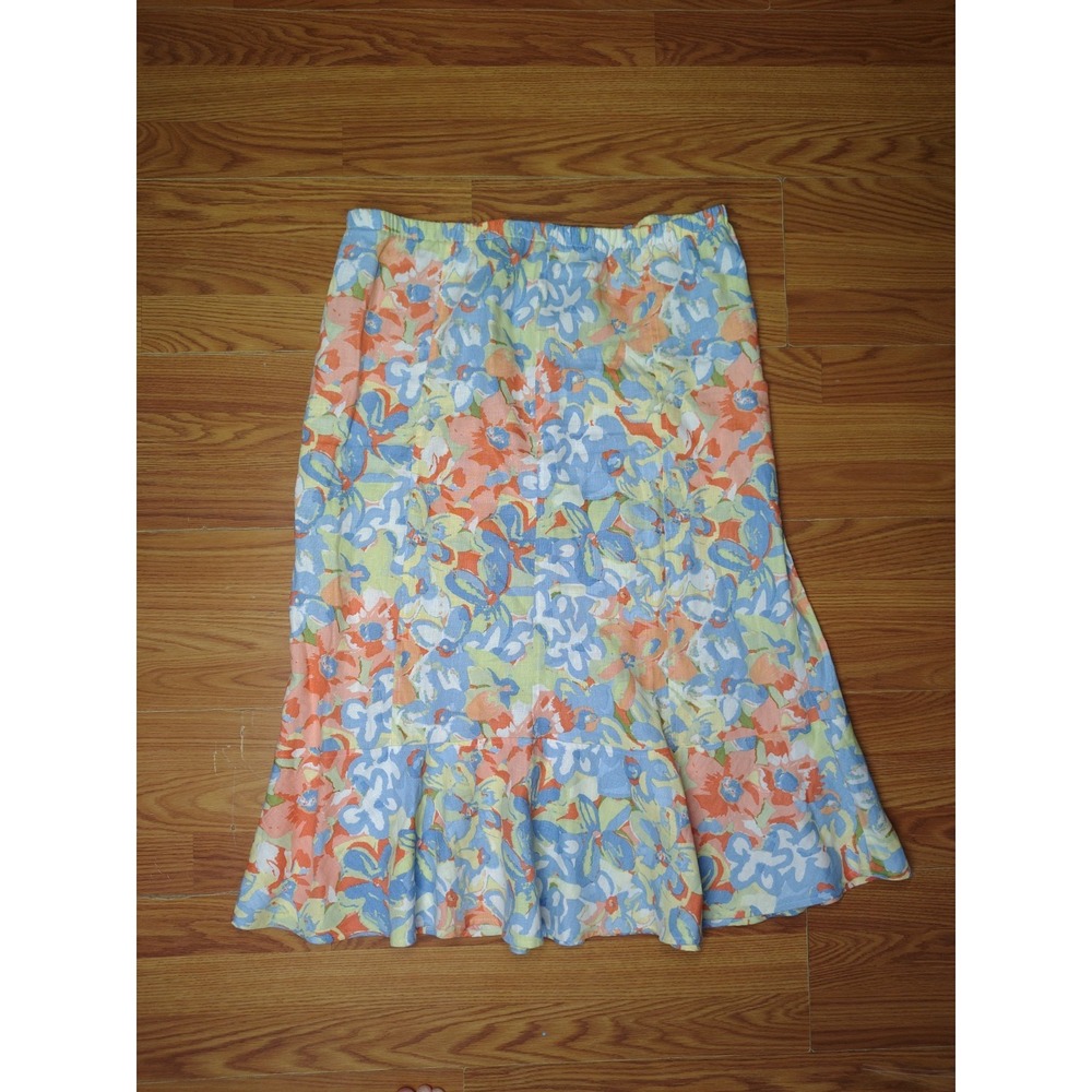 Choices Linen Maxi Skirt Size Large Floral Pattern Elastic Waist